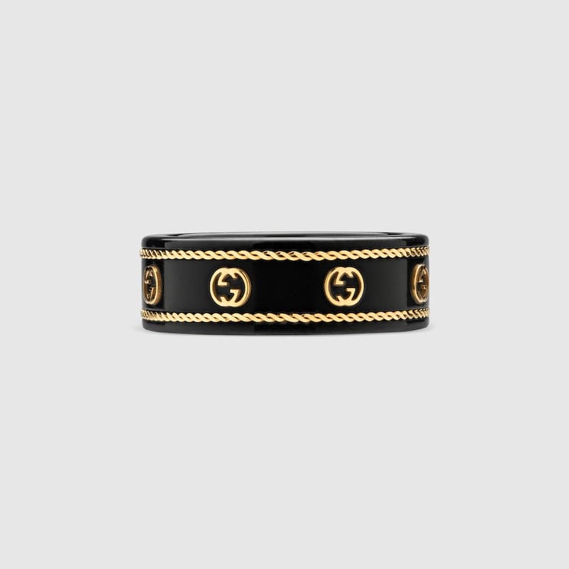 18K GG Interlocking G Icon Black Corundum Ring