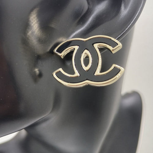 18K CC Black Earrings