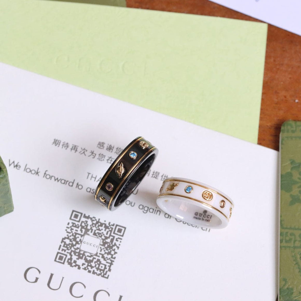 18K Double G Icon With Gemstones White Zirconia Ring