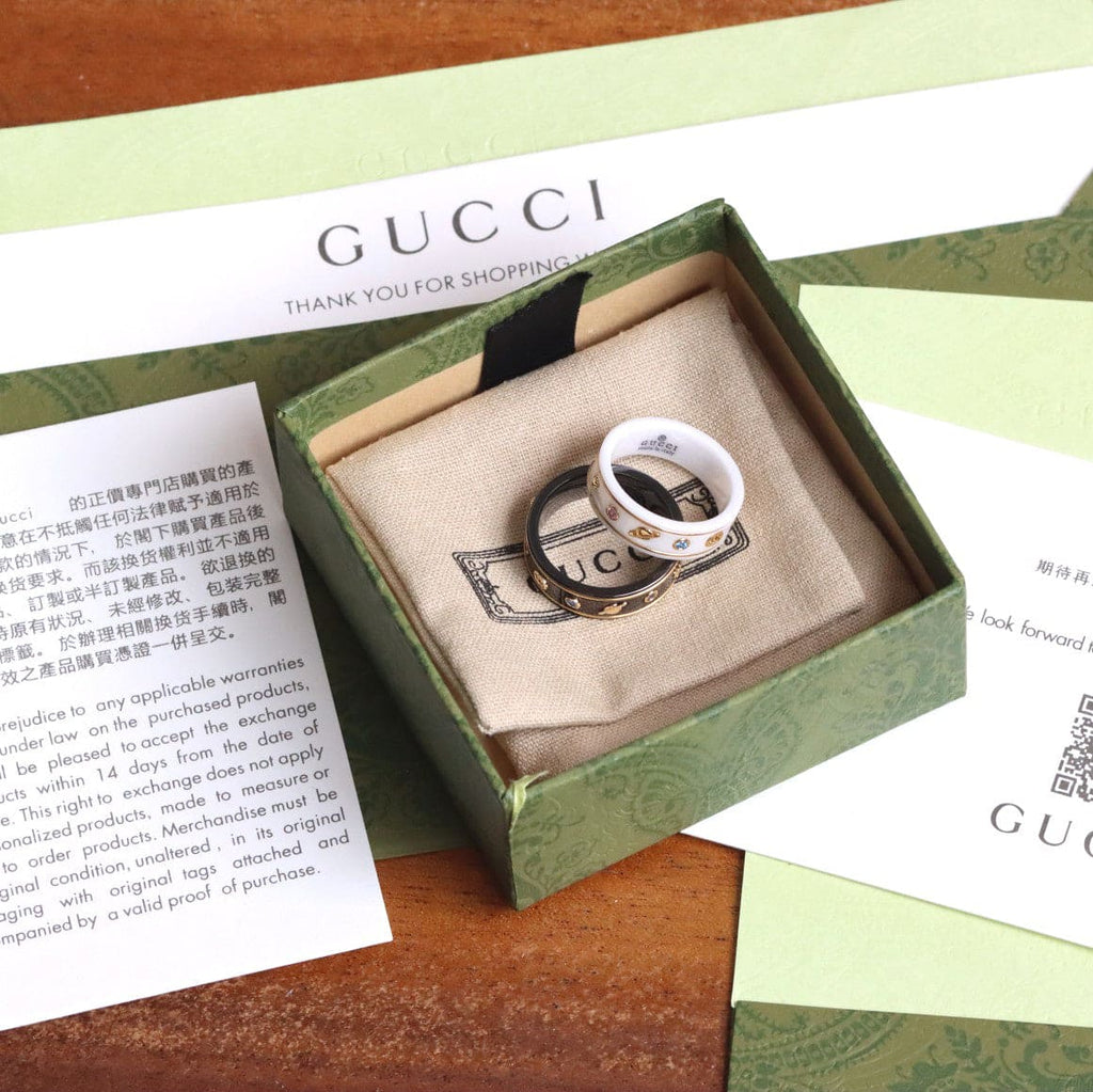 18K Double G Icon With Gemstones White Zirconia Ring