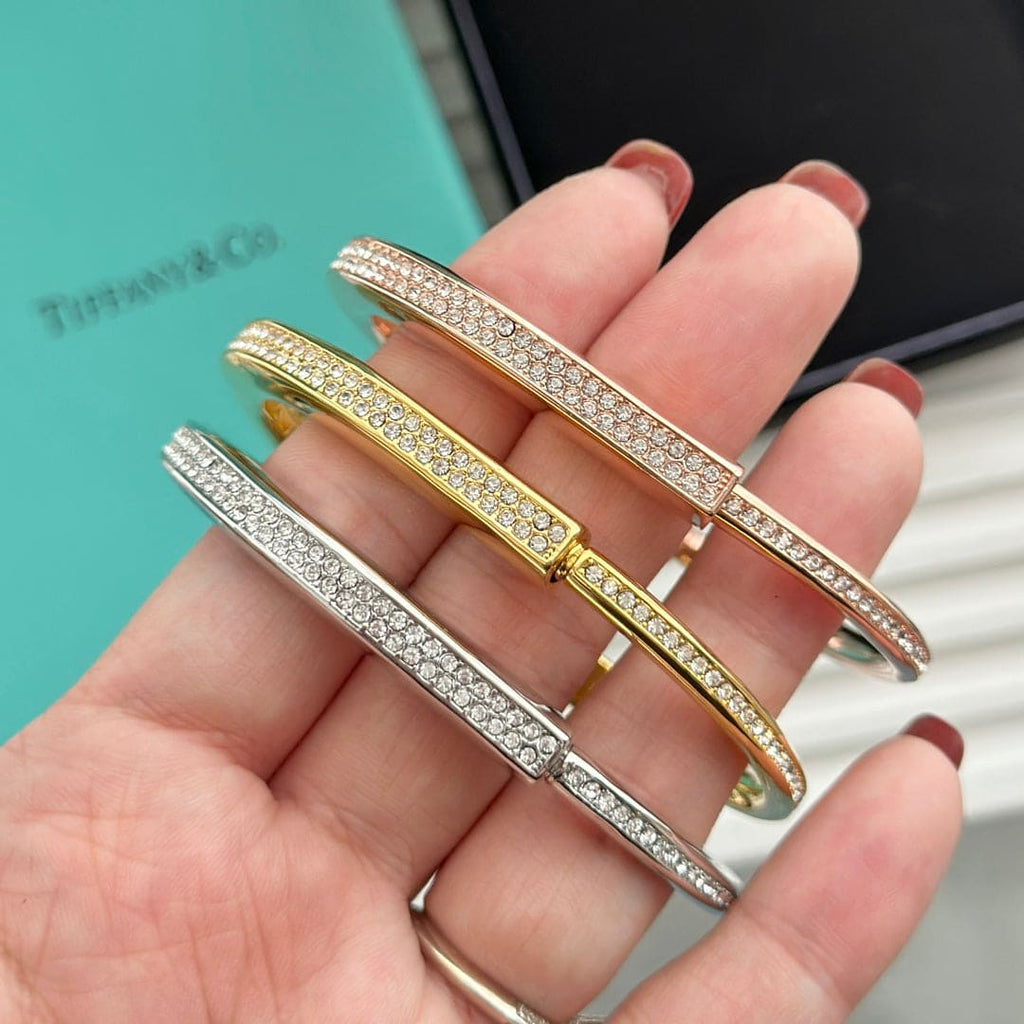18K T Lock Bangle Full Pave Diamonds Bracelet
