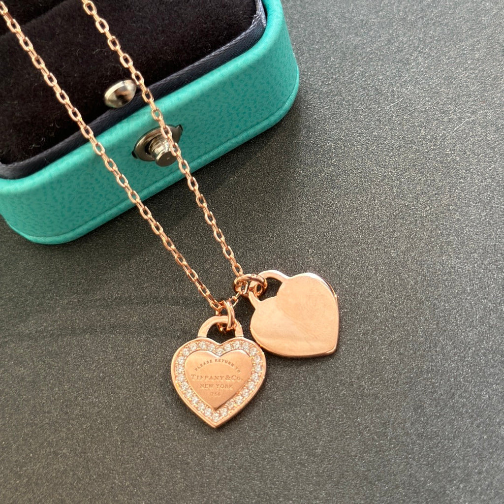 18K T Red Double Heart Diamond Necklaces