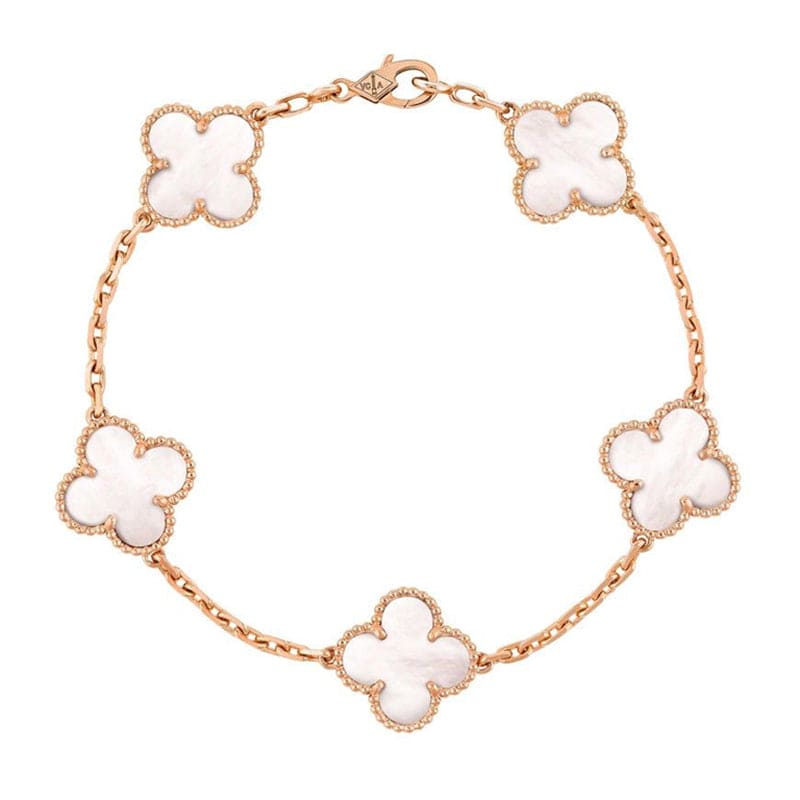 18K Vintage Alhambra Five Motifs Pearl Bracelet