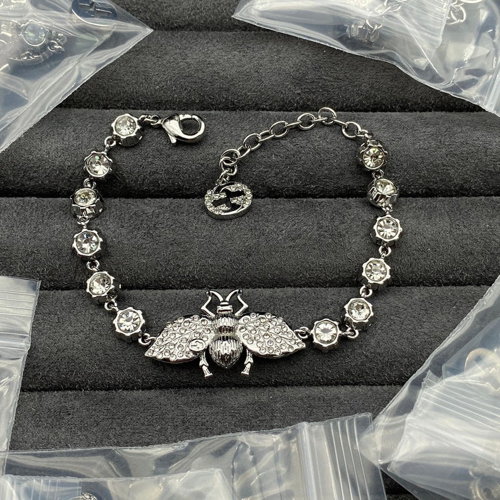 GG Interlocking G Bee Crystals Bracelet