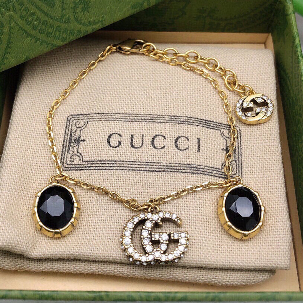 18K Double G Black Stones Bracelet