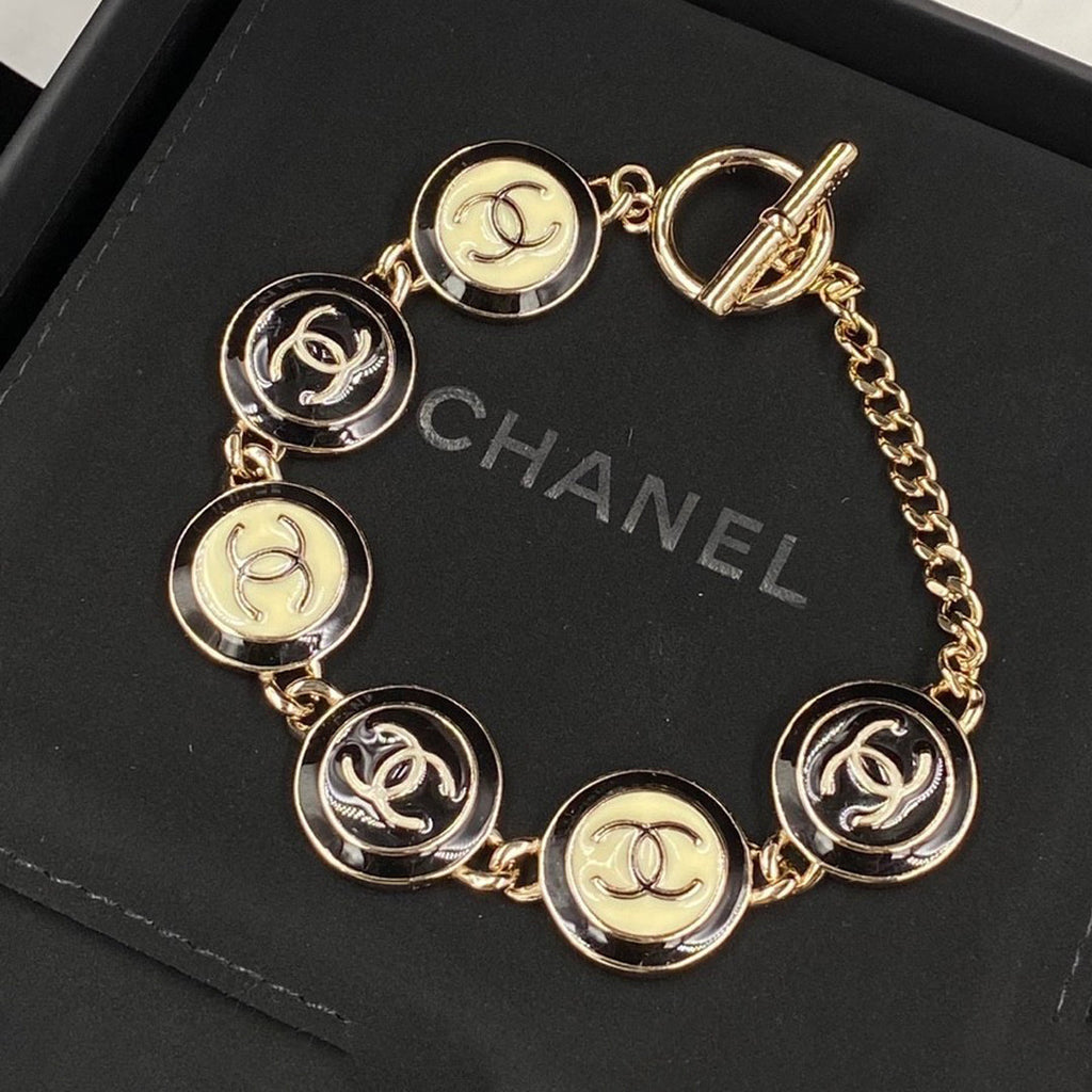18K CC Black & White Resin Chain Bracelet