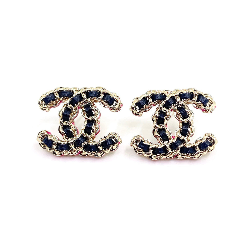 18K CC Pink Resin Leather Earrings