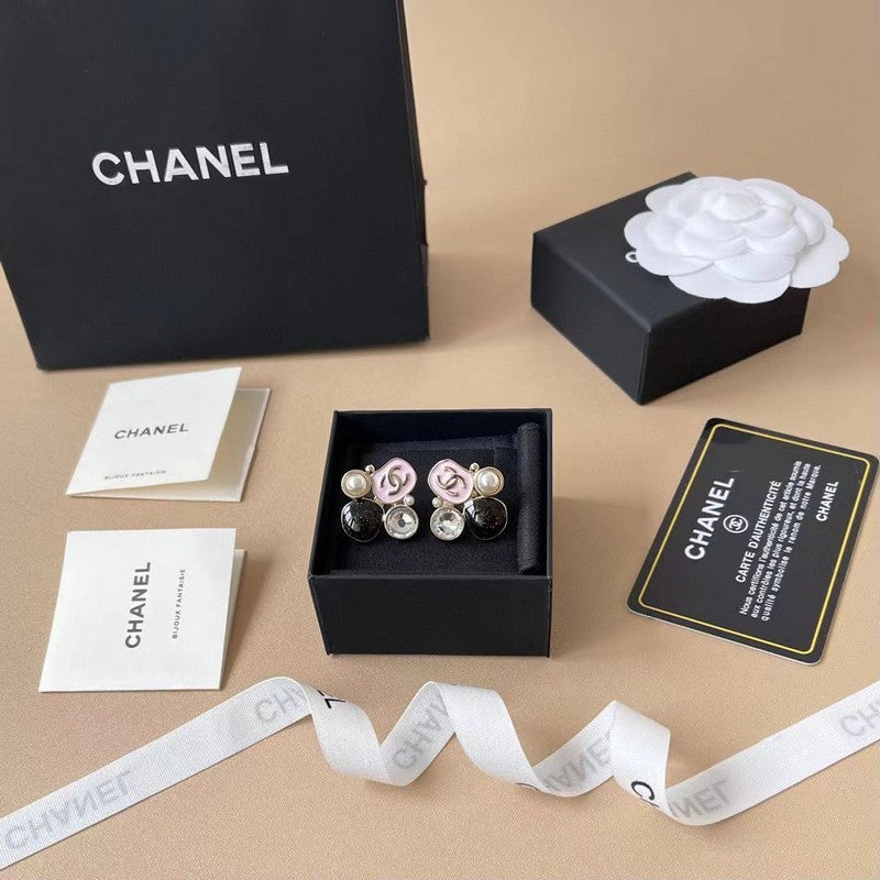 18K CC 25K Black & Pink Crystal Earrings