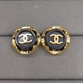 18K CC Black Earrings