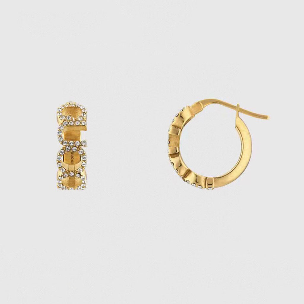 18K Double G Embellished Script Letter Earrings