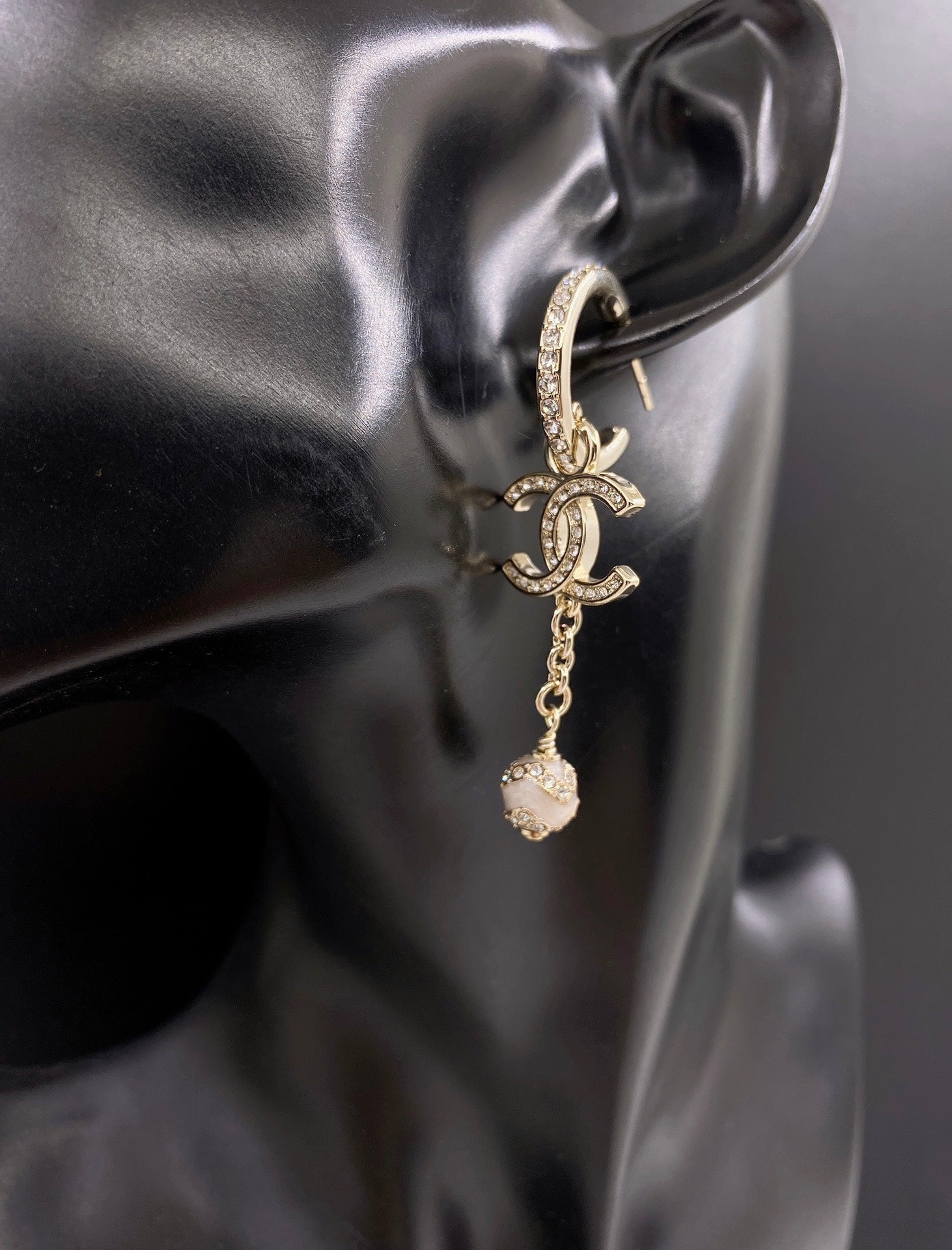 18K CC Star Pearls Pendant Earrings