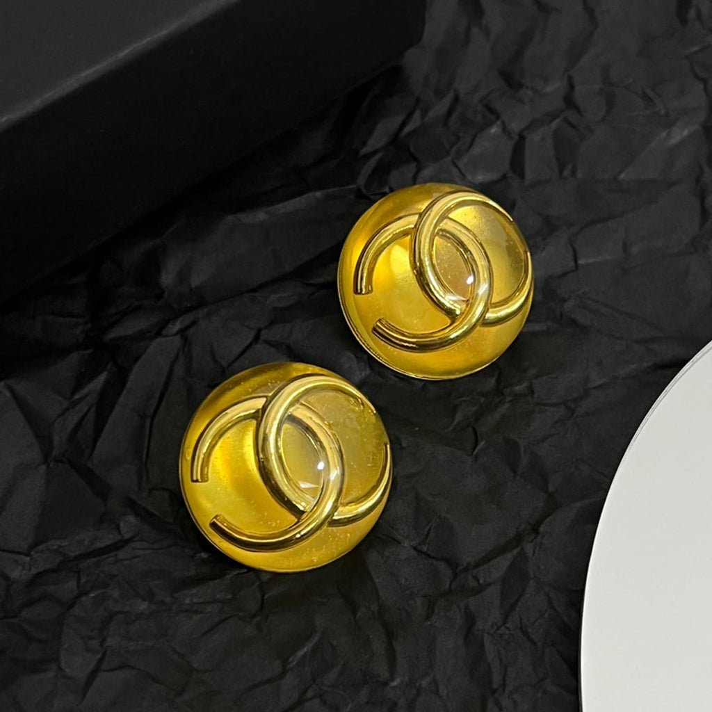 18K Vintage CC Yellow Crystal Earrings