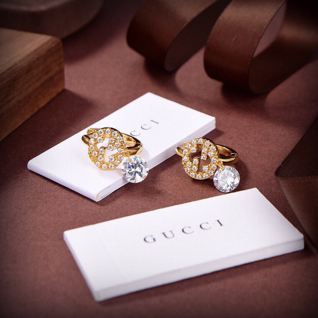 18K Double G Interlocking G Diamond Earrings
