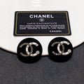 18K CC Black Resin Circle Earrings