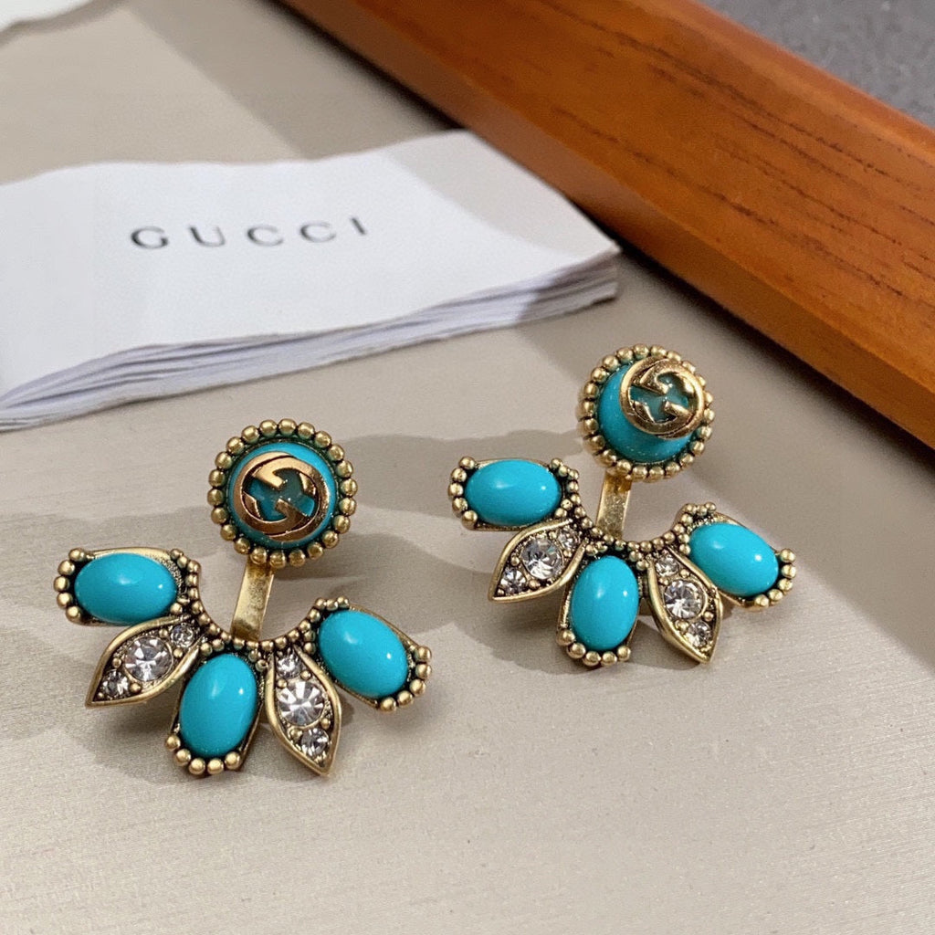 18K Double G Blue Flowers Earrings