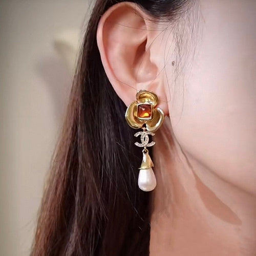 18K CC Camellia Red Crystal Earrings