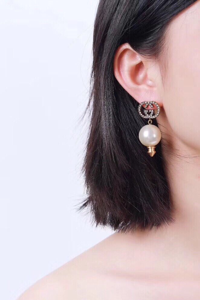 18K Double G Pearl Pendant Earrings