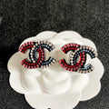 18K CC Red & Blue Crystal Earrings