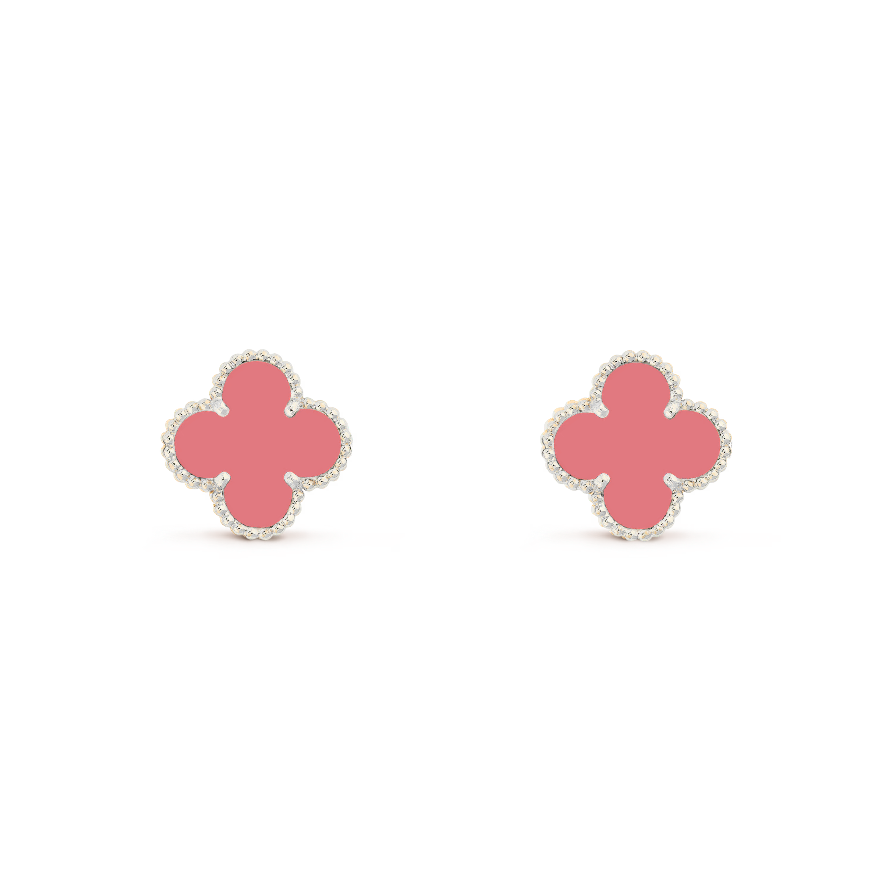 VAN CLEEF VINTAGE ALHAMBRA EARRINGS - SILVER/CORAL